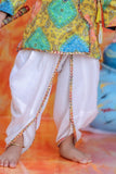 Mustard Yellow Krishna Janmashtami Dhoti Set with Bandhani-Inspired Print Kurta for Boys