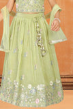 Pista Green Floral Embroidered Lehenga Choli with Dupatta For Girls