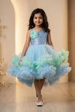 Blue Sequin Bodice Party Frock with Layered Ruffle Hem For Girls