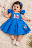 Blue Floral Embroidered Frock with Sling Bag For Girls