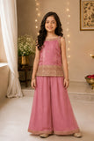 Pink Embroidered Kurti And Palazzo Set for Girls