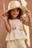 Cream Floral Appliqué And Palazzo Set For Girls