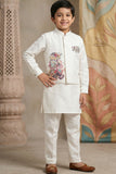 Boys White Kurta Set with Elephant Embroidered Nehru Jacket