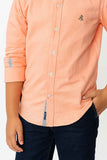 Peach Solid Cotton Shirt With Contrast Cuffs For Boys