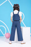 Girls Dark Blue Denim 3 Piece Co-Ord Set With Decorative Bow