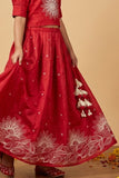 Deep Red Embroidered Lehenga Choli Set For Girls