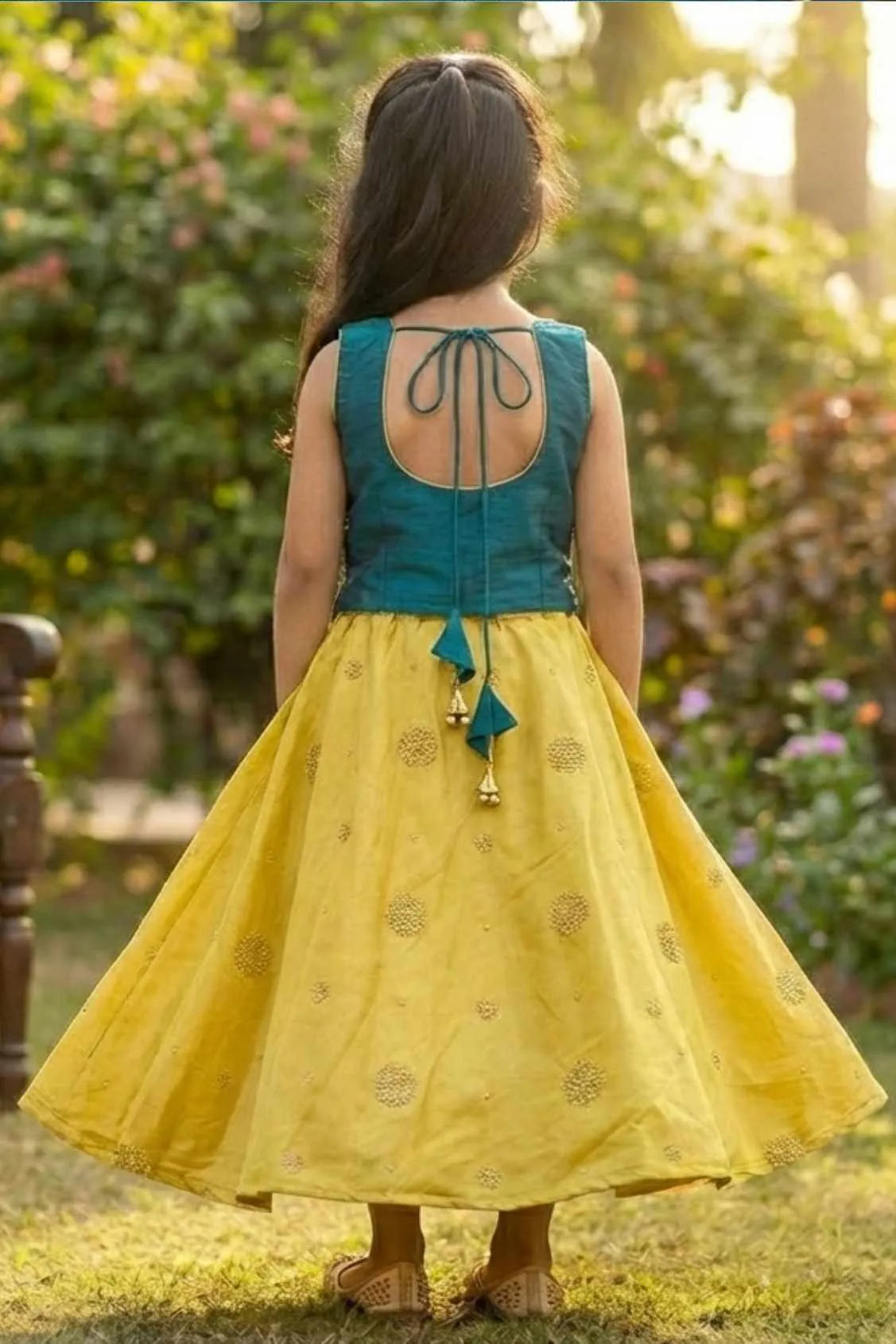 Teal Green Sequinned Lehenga Choli For Girls