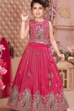 Rani Pink Peacock Embroidered Lehenga Choli with Dupatta For Girls