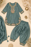 Sage Green  Delicate Floral Embroidered Patiala Set With Dupatta