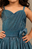 Girls Teal Blue Shimmer Flared Party Gown