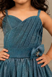 Girls Teal Blue Shimmer Flared Party Gown