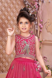 Rani Pink Peacock Embroidered Lehenga Choli with Dupatta For Girls
