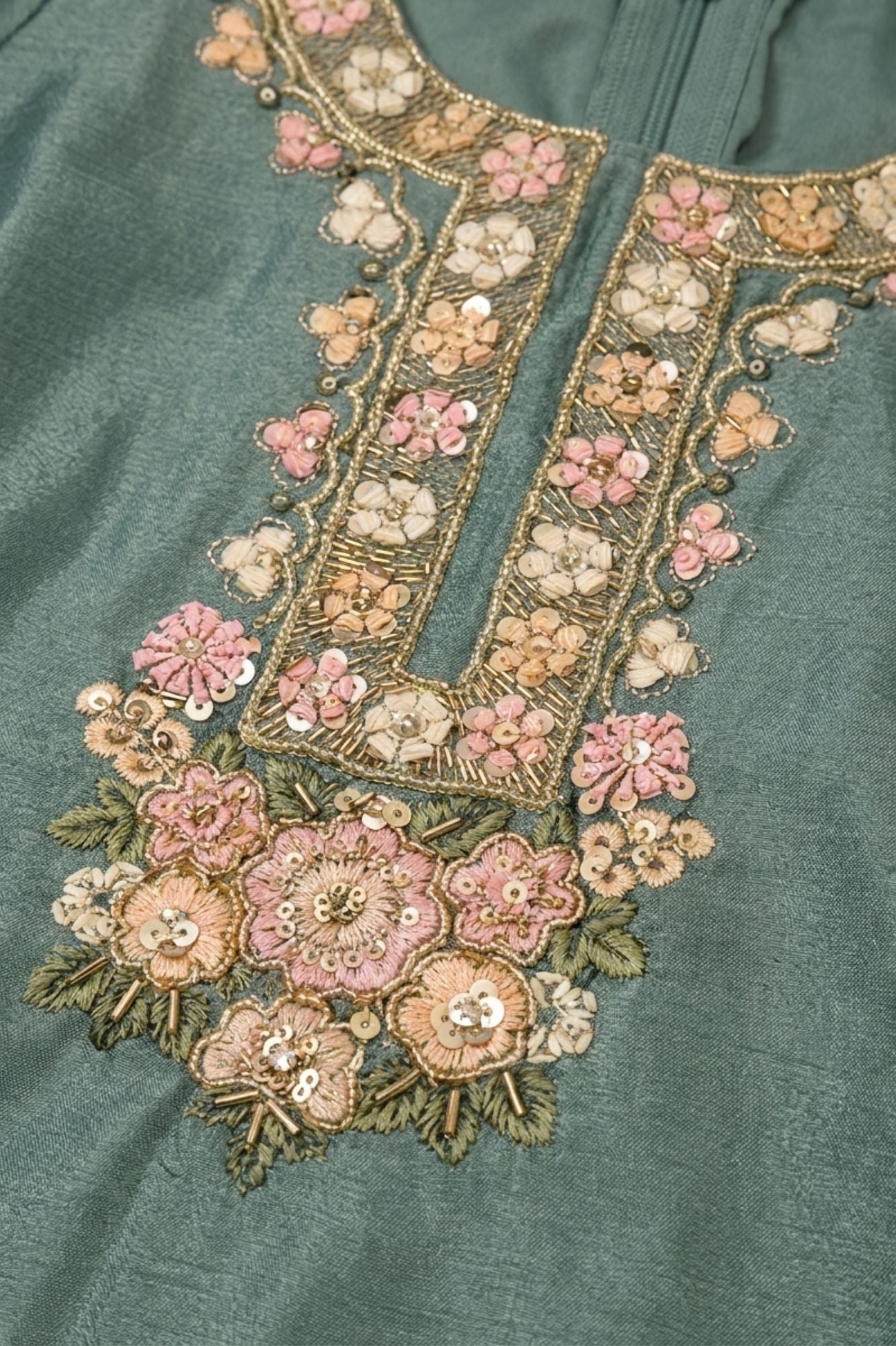 Sage Green  Delicate Floral Embroidered Patiala Set With Dupatta