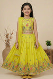 Yellow Multi-Color Embroidered Lehenga Choli Set for Girls