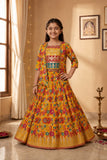 Mustard Yellow Floral Printed Jacket Style Lehenga Choli
