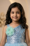 Blue Sequin Bodice Party Frock with Layered Ruffle Hem For Girls