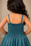 Girls Teal Blue Shimmer Flared Party Gown