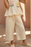 Cream Floral Appliqué And Palazzo Set For Girls