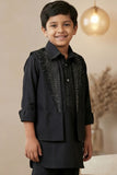 Boys Black Embellished Kurta Set with Jacket