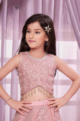 Blush Pink Heavy Sequin Embroidered Lehenga Choli Set For Girls