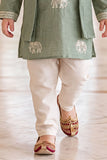 Sage Green White Elephant Embroidered Kurta Pant Set with Dupatta