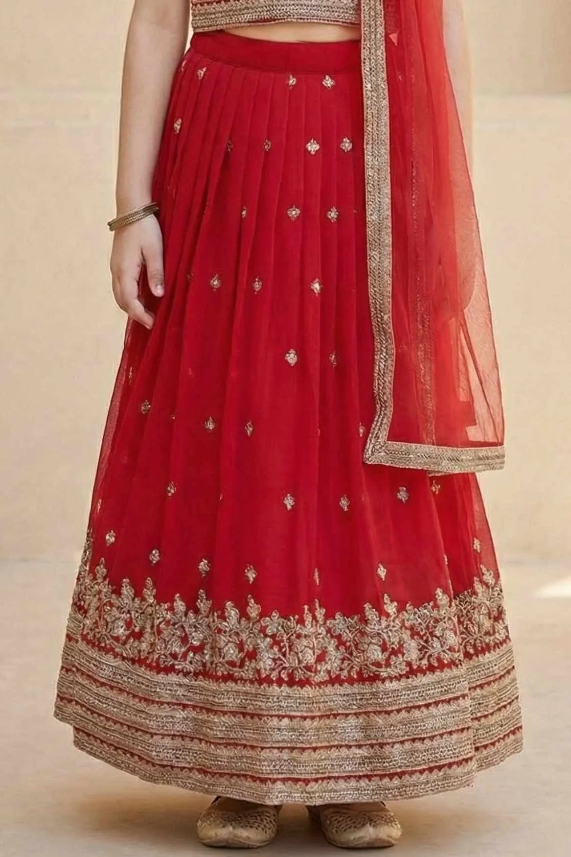 Red Embroidered Lehenga Choli with Dupatta For Girls