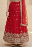 Red Embroidered Lehenga Choli with Dupatta For Girls