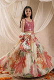 Ivory Floral Printed Lehenga Choli Set for Girls