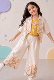 Mustard Yellow and Ivory Floral Jacket Palazzo Set