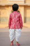 Pink Patchwork Printed Kurta And Dhoti  Set for Boys