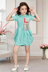 Green Dress With Crochet Embellished For Girls