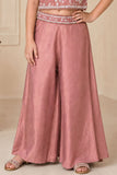 Blush Pink Floral Motif Sequined Crop Top with Palazzo Set and Dupatta