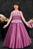Onion Pink Embellished Party Wear Gown for Girls