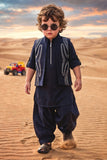 Boys Navy Blue With Silver Embellished Jacket Kurta Set With Nehru Jacket