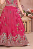 Rani Pink Peacock Embroidered Lehenga Choli with Dupatta For Girls