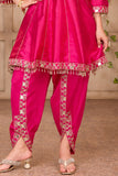 Girls Rani Pink Mirror Work Peplum Dhoti Set with Dupatta