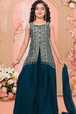 Teal Blue Embroidered Palazzo Set for Girls