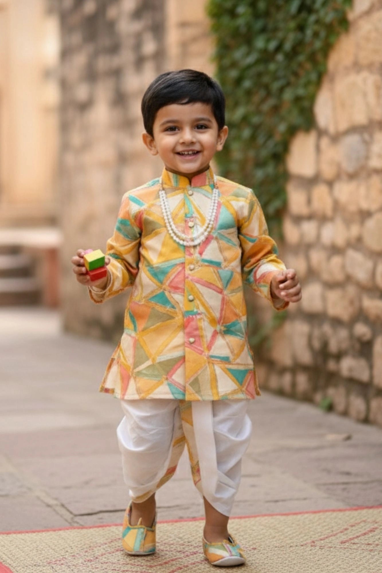 Multicolor Geometric Printed  Kurta And Dhoti  Set for Boys