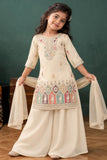 Beige Multicolor Embroidered Palazzo Set For Girls