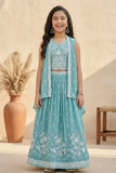 Firozi Embroidered Lehenga Choli with Layered Jacket For Girls