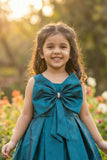 Teal Blue Big Bow Party Wear Frock For Girls
