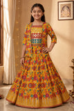 Mustard Yellow Floral Printed Jacket Style Lehenga Choli