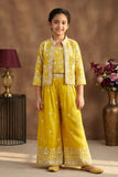 Sunshine Yellow Embroidered Jacket Palazzo Set For Girls