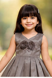 Shimmer Grey Party Wear Frock with 3D Floral Accent For Girls