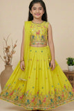 Yellow Multi-Color Embroidered Lehenga Choli Set for Girls