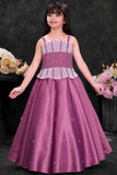 Onion Pink Embellished Party Wear Gown for Girls