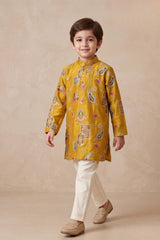 Boys Elegant Mustard Paisley Kurta Set