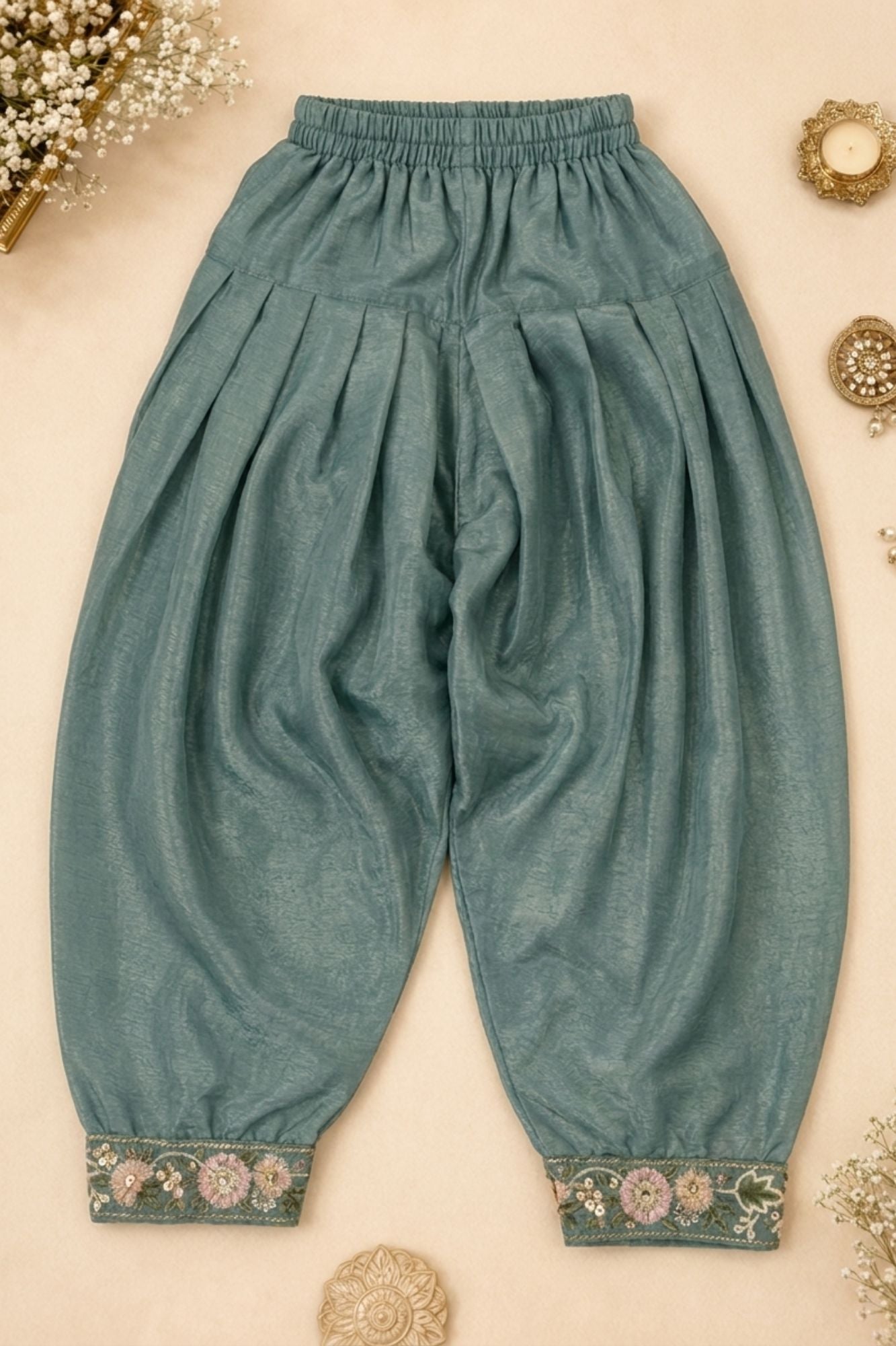 Sage Green  Delicate Floral Embroidered Patiala Set With Dupatta