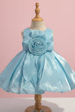 Sky Blue Party Frock with Rosette Bow and Shimmer Layers For Girls