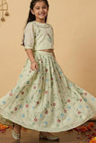 Pista Green Floral Embroidered Lehenga Choli Set For Girls